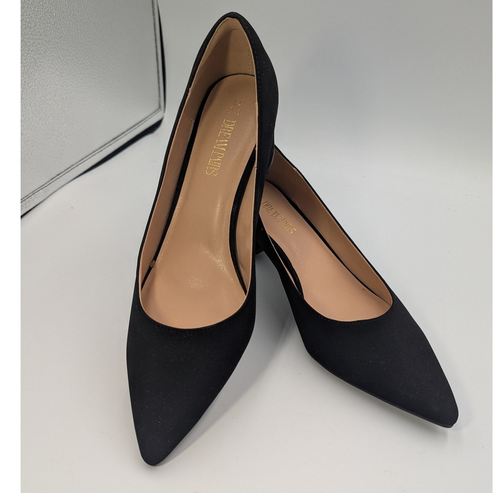 Dream Pairs Block Heel Pumps Black Shimmer Pointed Toe Size 11 Chunky Heel